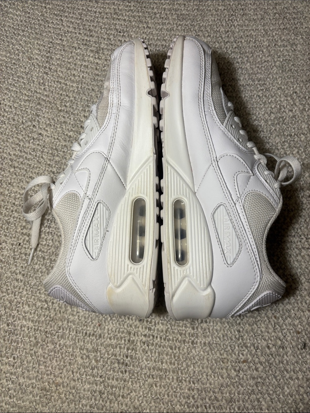 Nike Air Max 90 Triple White Mesh Leather Sneakers - Men's Size 10 CN8490-100 - Picture 4 of 9